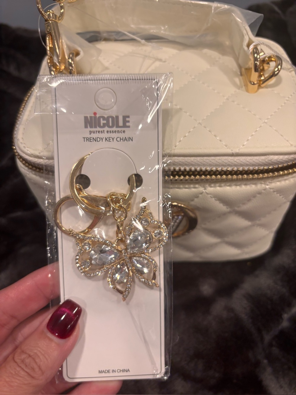 Valentino Orlandi cream Quilted Crossbody Bag with Gold Hardware and bag charm